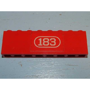 red stickered assembly 8 x 1 x 2 with white 183 pattern sticker - set 183 - 2 brick 1 x 8