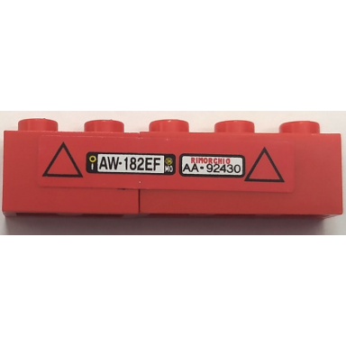 red stickered assembly 5 x 1 x 1 with licence plates aw 182ef aa 92430 and 2 black triangles pattern sticker - set 8153 - 1 brick 1 x 2 1 brick 1 x 3