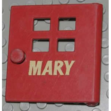red duplo door window pane with four windows narrow and mary pattern