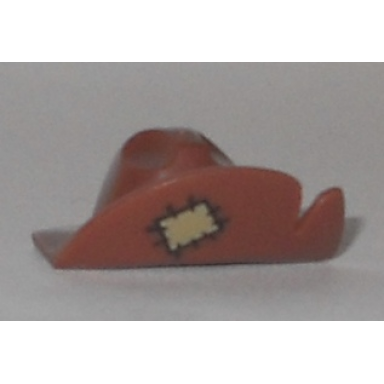 reddish brown minifigure headgear hat wide brim with cut and tan patch pattern
