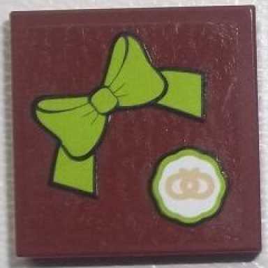 reddish brown tile 2 x 2 with bow tie and small pretzel pattern sticker - set 10216