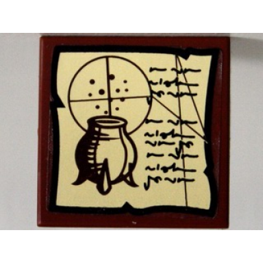 reddish brown tile 2 x 2 with cauldron and black powder formulae pattern sticker - set 10237