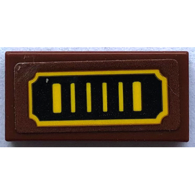 reddish brown tile 1 x 2 with 6 yellow lines and border on black background pattern sticker - set 21336