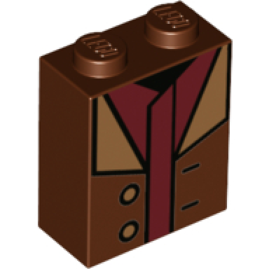 reddish brown brick 1 x 2 x 2 with inside stud holder with coat with two buttons and dark red shirt pattern brickheadz hagrid torso