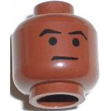 reddish brown minifigure head male arched eyebrows and thin line mouth pattern sw mace windu