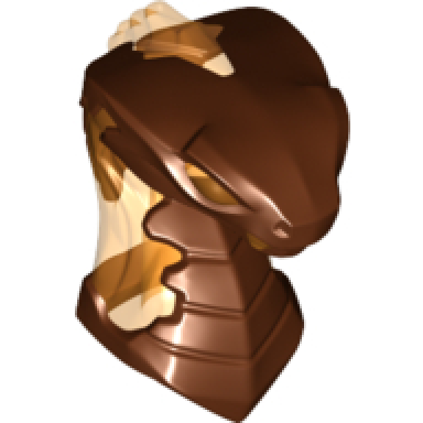 reddish brown minifigure head modified snake cobra with closed mouth with molded trans-orange eyes fangs and flames on closed hood pattern