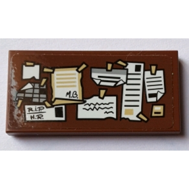 reddish brown tile 2 x 4 with reddish brown bulletin board with notes pattern sticker - set 75827