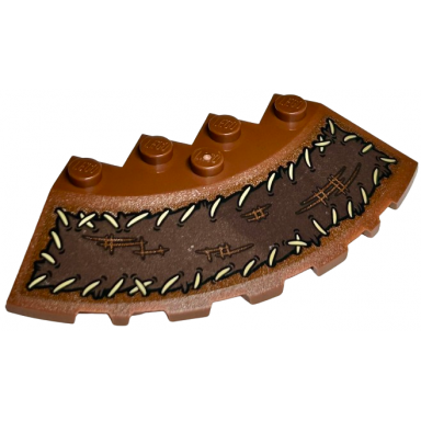 reddish brown brick round corner 6 x 6 with slope 33 edge facet cutout with dark brown fabric with tears and tan stitching pattern sticker - set 76429