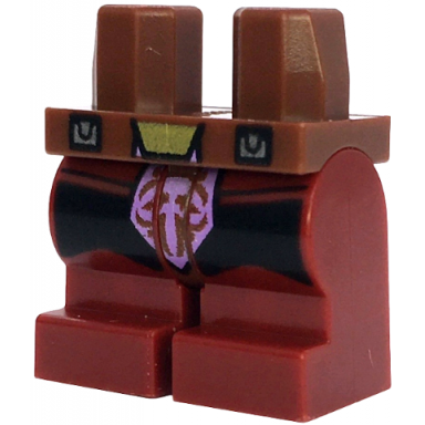 reddish brown hips and dark red medium legs with gold buckle silver clasps medium lavender loincloth with reddish brown markings black leggings pattern
