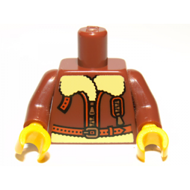 reddish brown torso bomber jacket with light yellow collar pattern reddish brown arms yellow hands