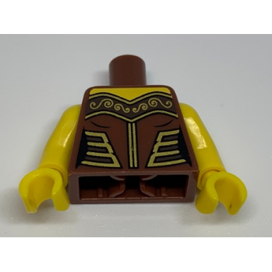 reddish brown torso female armor with gold decorations pattern yellow arms yellow hands