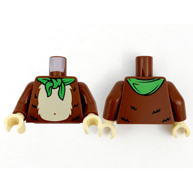 reddish brown torso bright green bandana tan stomach and chest fur pattern reddish brown arms tan hands