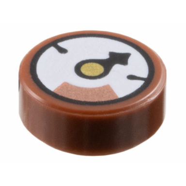 reddish brown tile round 1 x 1 with white gauge with black pointer gold circle and copper section pattern