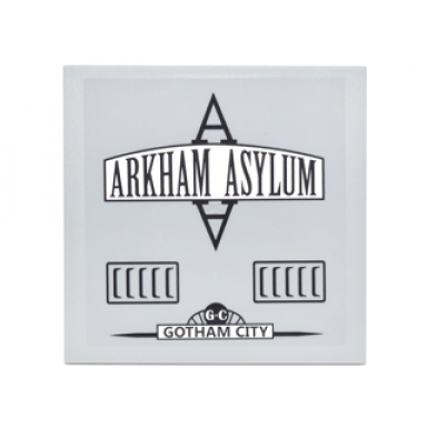 light bluish gray tile 6 x 6 with bottom tubes with black vents arkham asylum and gotham city pattern model left side sticker - set 10937