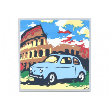 light bluish gray tile 6 x 6 with bottom tubes with bright light blue fiat 500 and colosseum pattern sticker - set 77942
