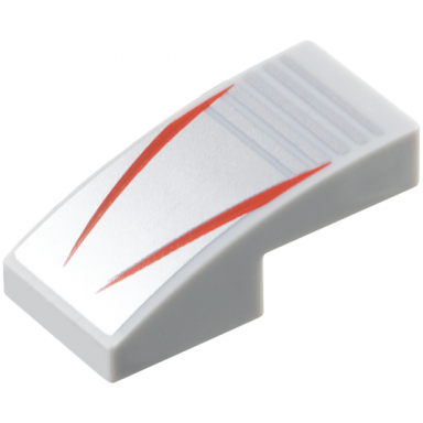 slope curved 2 x 1 x 2 3 with 2 red stripes on silver background with notches pattern