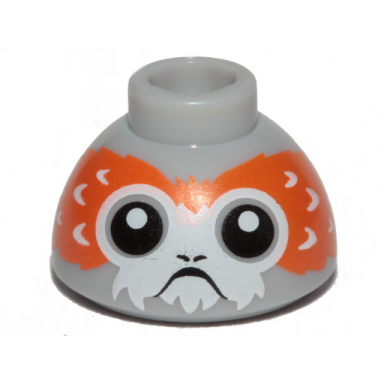 brick round 1 1 2 x 1 1 2 x 2 3 dome top with porg head v-shaped between eyes pattern