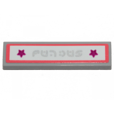 light bluish gray tile 1 x 4 with alien characters magenta stars and coral outline pattern sticker - set 70828