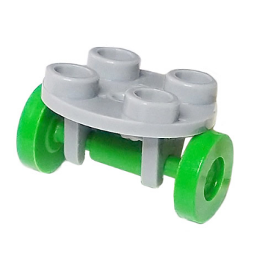 light bluish gray plate round 2 x 2 thin with wheel holder with bright green wheels 2655 2496