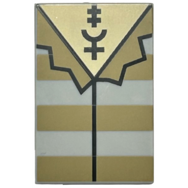light bluish gray tile 2 x 3 with shirt with dark tan stripes and collar tan neck with amalgamation symbol tattoo pattern brickheadz sirius black torso