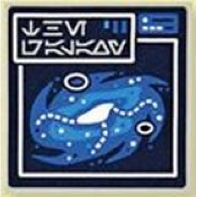 light bluish gray tile 2 x 2 with aurebesh characters the galaxy and spiral galaxy pattern