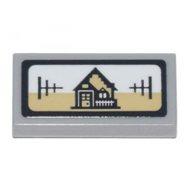 light bluish gray tile 1 x 2 with binoculars display of house in crosshairs pattern sticker - set 70840