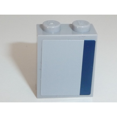light bluish gray brick 1 x 2 x 2 with inside stud holder with dark blue stripe on light bluish gray background pattern on both sides stickers - set 8128