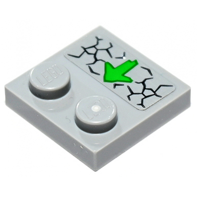 light bluish gray tile modified 2 x 2 with studs on edge with cracks and green arrow pointing towards studs pattern sticker - set 71722