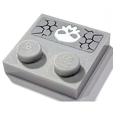 light bluish gray tile modified 2 x 2 with studs on edge with cracks and white skull facing away from studs pattern sticker - set 71722