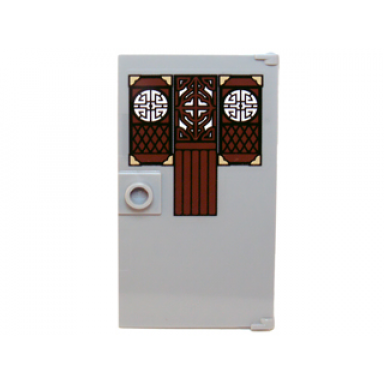 light bluish gray door 1 x 4 x 6 with stud handle with cut-out wood panels with asian designs pattern sticker - set 70751