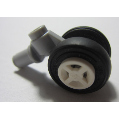 light bluish gray technic pin with dual wheels holder with white wheels and black tires 61483 4624 3139