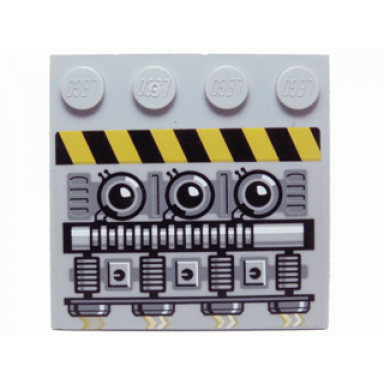 light bluish gray tile modified 4 x 4 with studs on edge with engine and black and yellow danger stripes pattern model left side sticker - set 7666