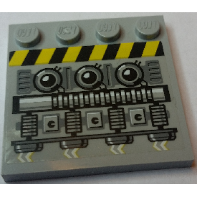 light bluish gray tile modified 4 x 4 with studs on edge with engine and black and yellow danger stripes pattern model right side sticker - set 7666