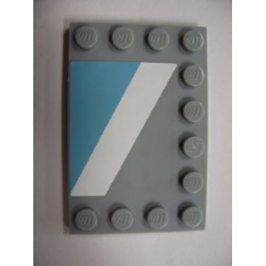 light bluish gray tile modified 4 x 6 with studs on edges with white diagonal stripe left and maersk blue pattern sticker - set 10219