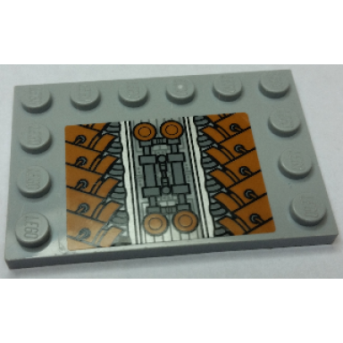 light bluish gray tile modified 4 x 6 with studs on edges with sw sith infiltrator mechanical pattern sticker - set 7961