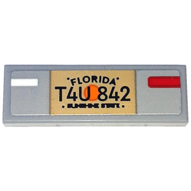 light bluish gray tile 1 x 3 with license plate florida and t4u 842 pattern sticker - set 76917