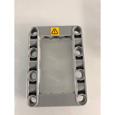 light bluish gray technic liftarm modified frame thick 5 x 7 open center with warning sign pattern sticker - set 42097