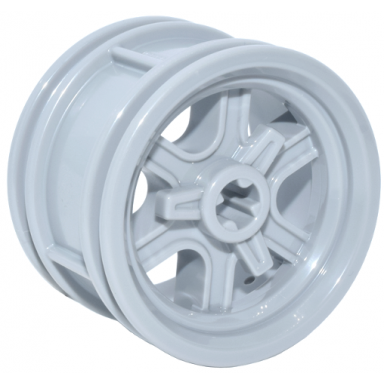 light bluish gray wheel 30.4mm d x 20mm with axle hole 6 curved spokes and spinner cap