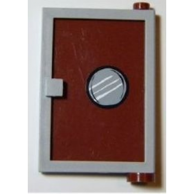light bluish gray door 1 x 4 x 5 right with reddish brown glass with porthole pattern sticker - set 4981