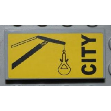 light bluish gray tile 2 x 4 with black city and crane boom with bucket pattern sticker - set 4645