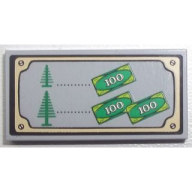 light bluish gray tile 2 x 4 with trees and money pattern sticker - set 10216