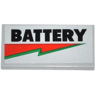light bluish gray tile 2 x 4 with battery and red and green lightning bolt pattern sticker - set 70809
