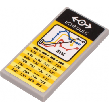 light bluish gray tile 2 x 4 with white schedule train logo train map and schedule pattern sticker - set 60271