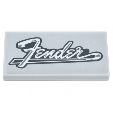 light bluish gray tile 2 x 4 with black and white fender logo pattern sticker - set 21329