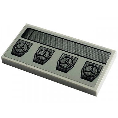 light bluish gray tile 2 x 4 with black mercedes-benz logos and stripe pattern sticker - set 42129