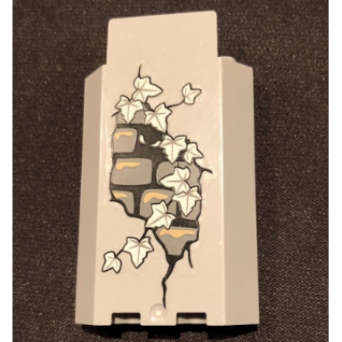 light bluish gray panel 3 x 3 x 6 corner wall without bottom indentations with bricks 11 white ivy leaves and white eyes looking left pattern glow in the dark sticker - set 9468