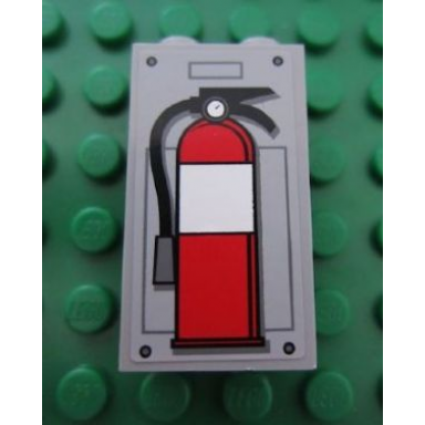 light bluish gray panel 1 x 2 x 3 with side supports - hollow studs with fire extinguisher pattern sticker - set 7596