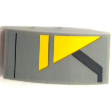 light bluish gray slope curved 4 x 2 with yellow triangle and angled dark bluish gray stripe pattern model right side sticker - set 75150