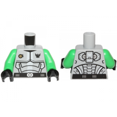 light bluish gray torso galaxy squad armor with number 30 on back pattern bright green arms black hands