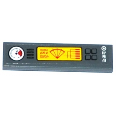 dark bluish gray tile 1 x 4 with gauge vents yellow screen buttons and white alien characters pattern sticker - set 70144